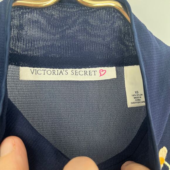 Victoria's Secret 90's Navy Blue Sheer Micro Mesh Cheongsam Kimono Maxi Gown XS - Picture 3 of 9